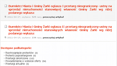 Lista artykułów i podkategorii